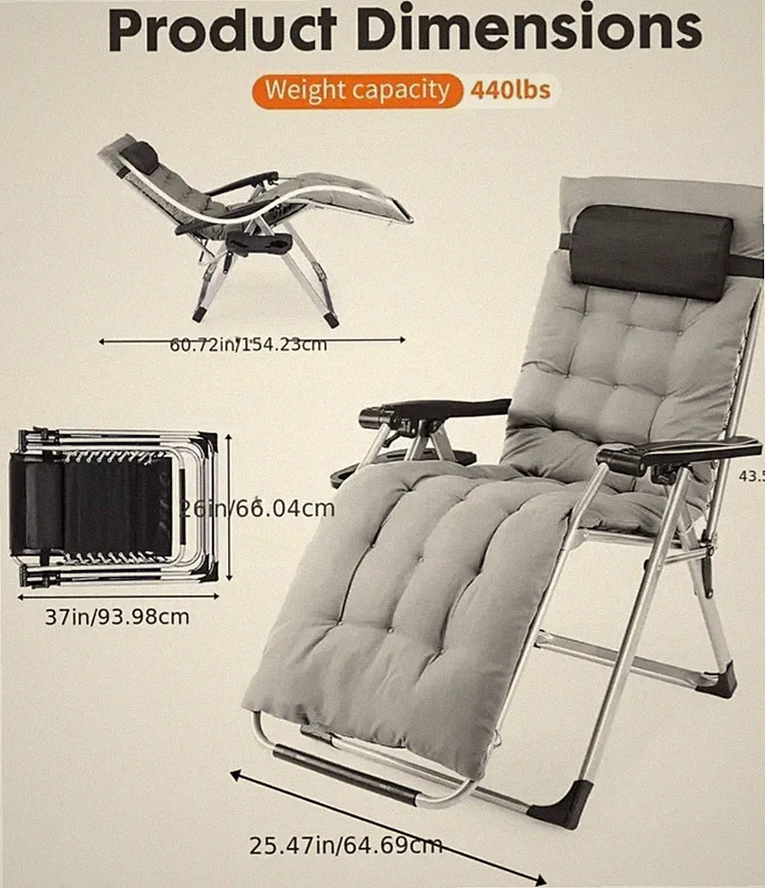 2pcs Padded Lounge Chaise Cushion Relacement 49" 61" Memory Foam Recliner...