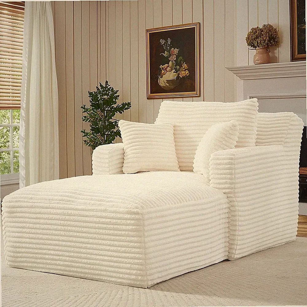 65.4" Chaise Lounge Chair Indoor, Corduroy Oversized Boneless Lounge Chair Singl