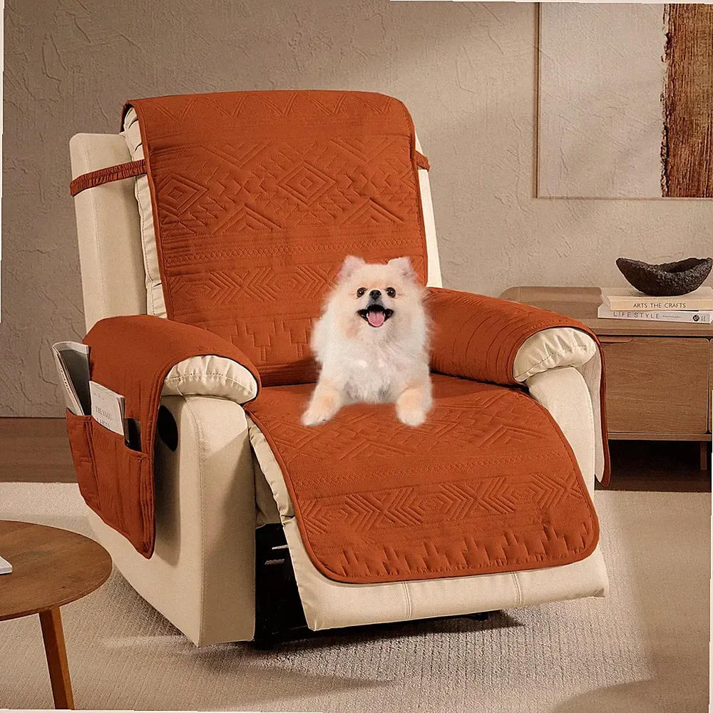 Boho Orange Quilted Recliner Covers, Water-Repellent Recliner Slipcovers, Laz...