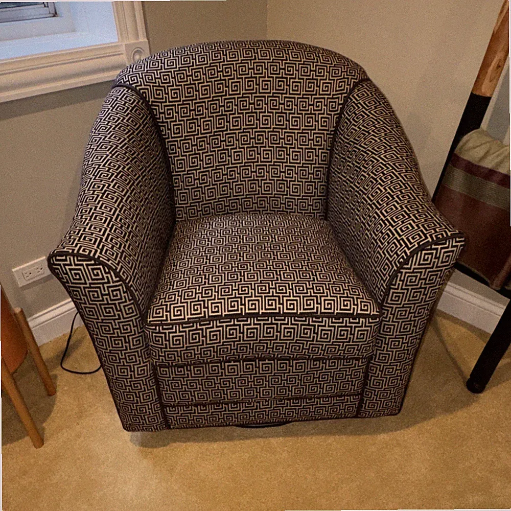 Contemporary Geometric Pattern Swivel Accent Chair Brown Beige Upholstered Metal