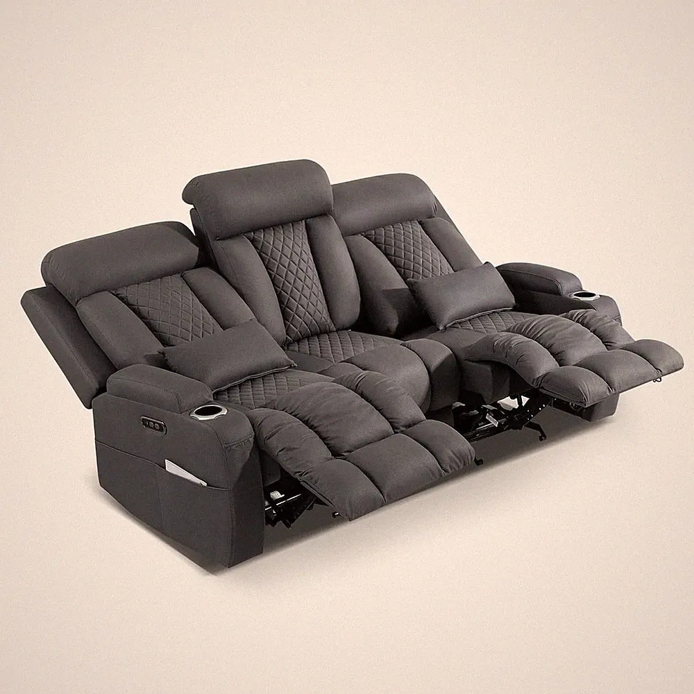 Gray Power Reclining Sofa with USB Ports & Cup Holders - Wall Hugger Design