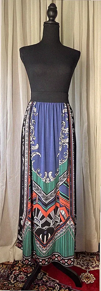 High Waist Maxi Skirt / Dress Sz L Colorful Tribal Boho Pattern