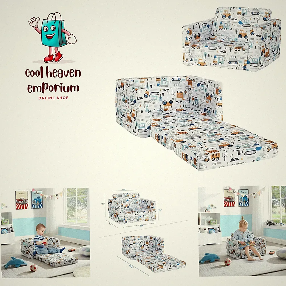 Kids Sofa Couch, Children Flip-Out Chair 2-in-1 Toddler Chairs Convertible So...