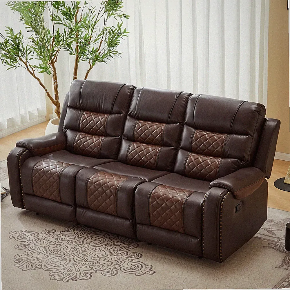 Modern Leather 3-Seater Reclining Sofa