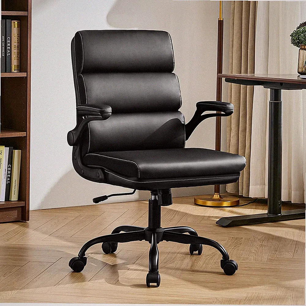 Office Chair Adjustable Desk Chair Mid Back Executive Comfortable Bonded Leat...