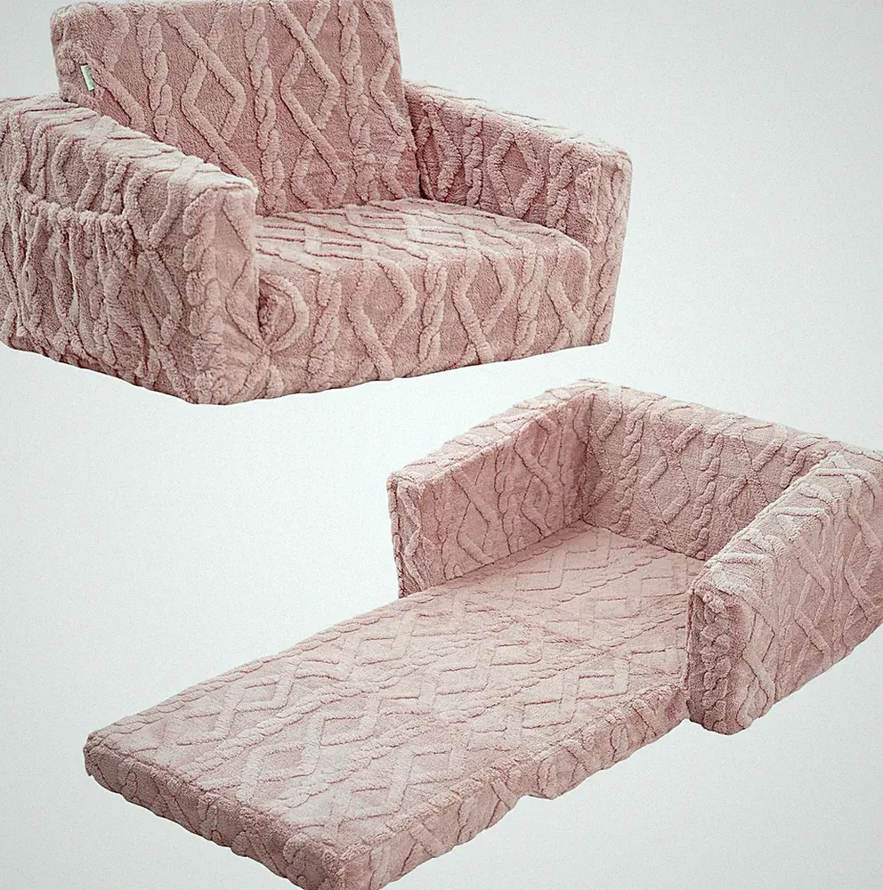 Pink 2-in-1 Toddler Couch: Soft Flannel Fold-Out Sofa & Lounger for Kids