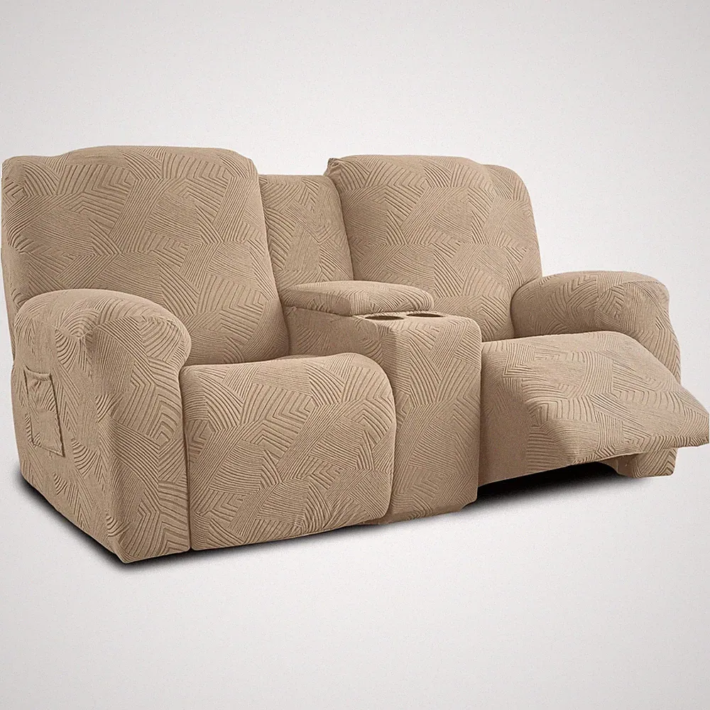 Recliner Loveseat Covers with Console,Stretch Geometric Strokes Jacquard Recl...