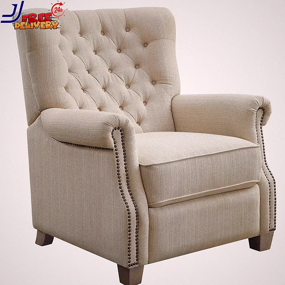 Sillón Reclinable Con Empuje Hacia Atrás Capitoné Tapicería De Tela Beige