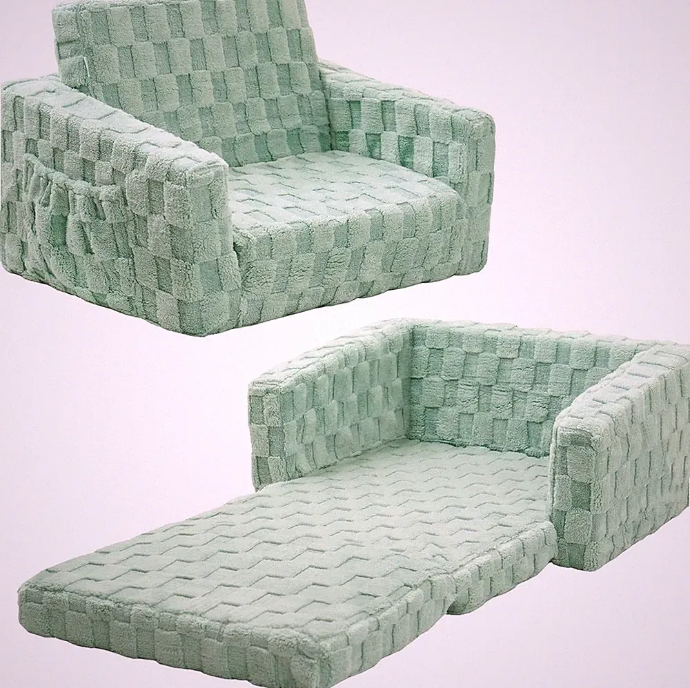 Toddler Couch for Kids – 2-in-1 Fold Out Sofa and Lounger, Soft Flannel Conve...